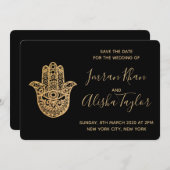 Indian Wedding Save the date Gold hamsa Henna セーブザデート (正面/裏面)