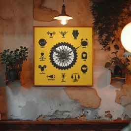 Indian Zodiac Geometric - 12 Vedic Signs スクエア壁時計