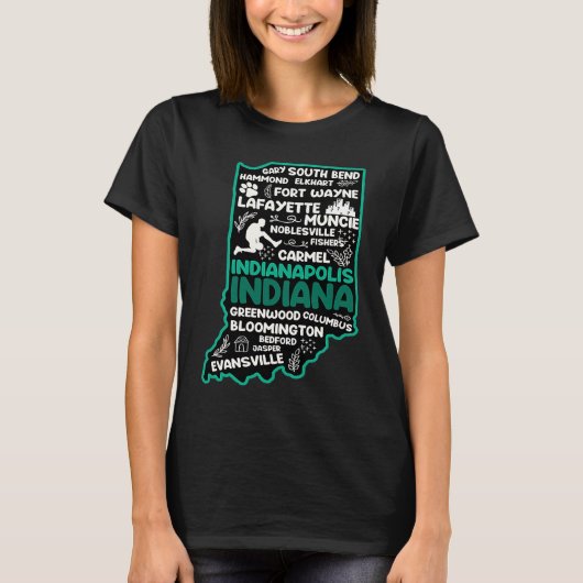 Indiana cute map Indianapolis Fort Wayne Evansvill Tシャツ (正面)