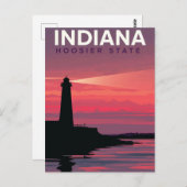 Indiana Hoosier State Vintage Lighthouse Sunset ポストカード (正面/裏面)