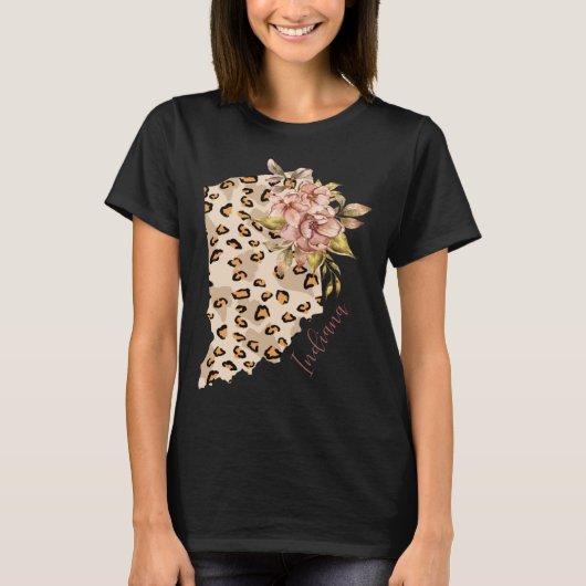 Indiana Leopard Pattern Map Leo State Of Indiana Tシャツ (正面)