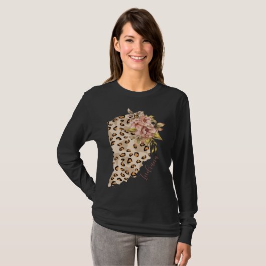 Indiana Leopard Pattern Map Leo State Of Indiana Tシャツ (正面フル)