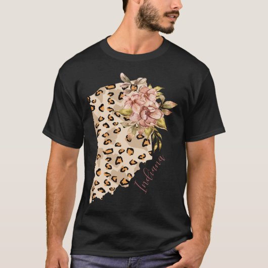 Indiana Leopard Pattern Map Leo State Of Indiana Tシャツ (正面)