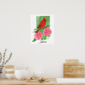 Indiana State Shape Hoosiers Cardinal Peonies  ポスター (キッチン)