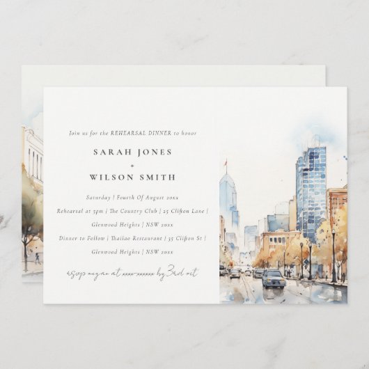 Indianapolis, Indiana Landscape Rehearsal Dinner 招待状 (正面/裏面)