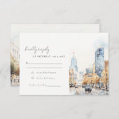 Indianapolis Indiana Landscape Watercolor Wedding 出欠カード (正面/裏面)