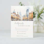 Indianapolis Indiana Landscape Watercolor Wedding 出欠カード (スタンド正面)