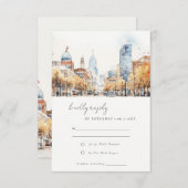 Indianapolis Indiana Landscape Watercolor Wedding 出欠カード (正面/裏面)
