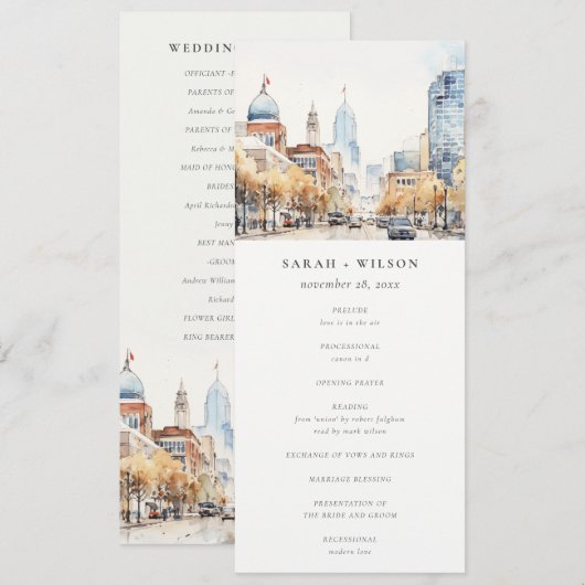 Indianapolis, Indiana Landscape Wedding Program 招待状 (正面/裏面)