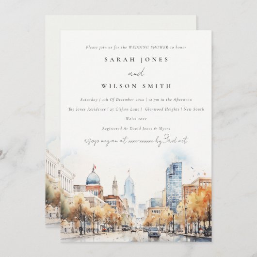 Indianapolis Indiana Landscape Wedding Shower 招待状 (正面/裏面)