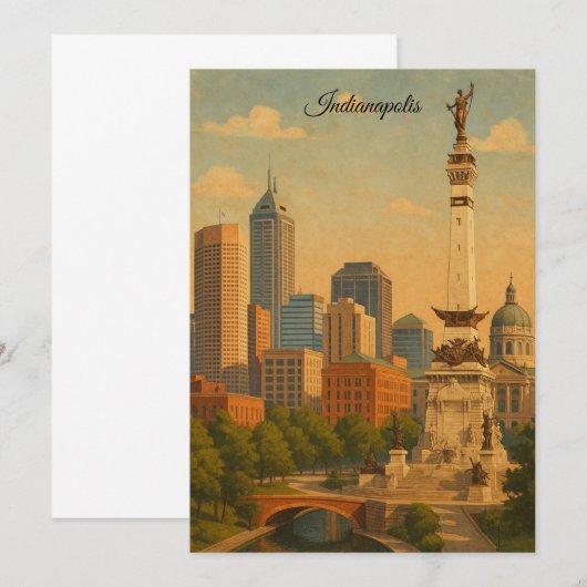 Indianapolis Indiana Skyline City Panorama 招待状 (正面/裏面)