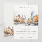 Indianapolis, Indiana Watercolor Landscape Wedding サンキューカード (正面/裏面)