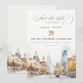 Indianapolis, Indiana Watercolor Landscape Wedding セーブザデート (正面/裏面)