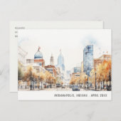 Indianapolis, Indiana Watercolor Landscape Wedding ポストカード (正面/裏面)