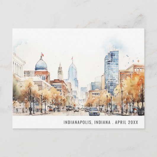 Indianapolis, Indiana Watercolor Landscape Wedding ポストカード (正面)