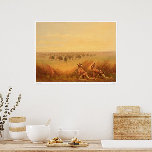 Indians Creeping up on a Herd of Buffalo (1907A) ポスター (キッチン)