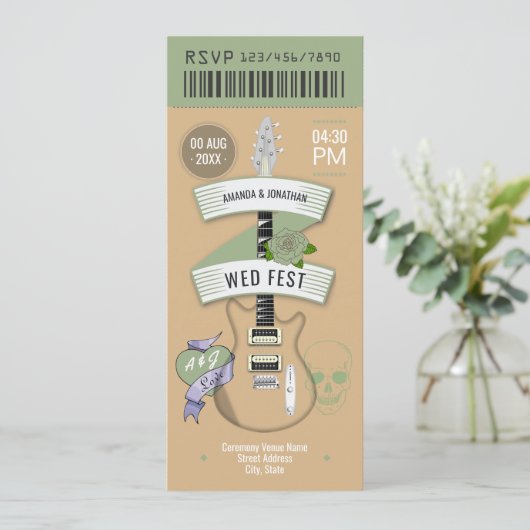 Indie Acoustic Rock ’n’ Roll Wedding Ticket 招待状 (スタンド正面)