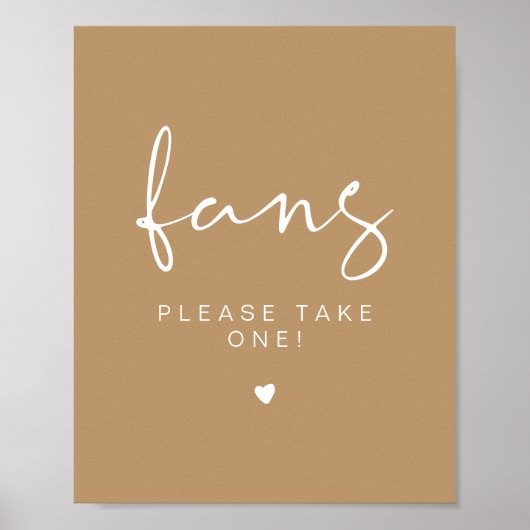 INDIE Boho Beige Please Take a Fan Wedding Sign ポスター (正面)