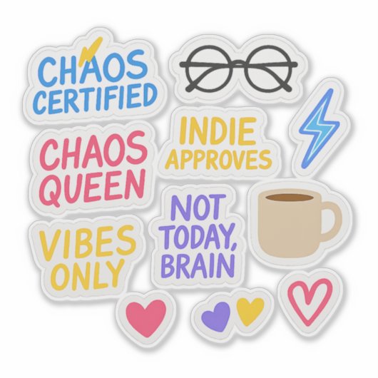 Indie Chaos Sticker Pack -10 Die-Cut Vibe Stickers シール (正面)
