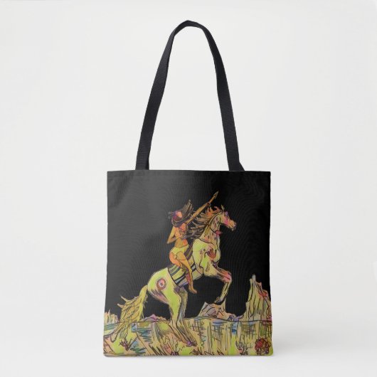 Indigenous Horse Native Indian Tote Bag Black トートバッグ (正面)