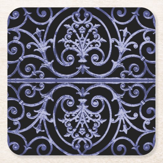 Indigoスクロールワークパターン スクエアペーパーコースター (正面)