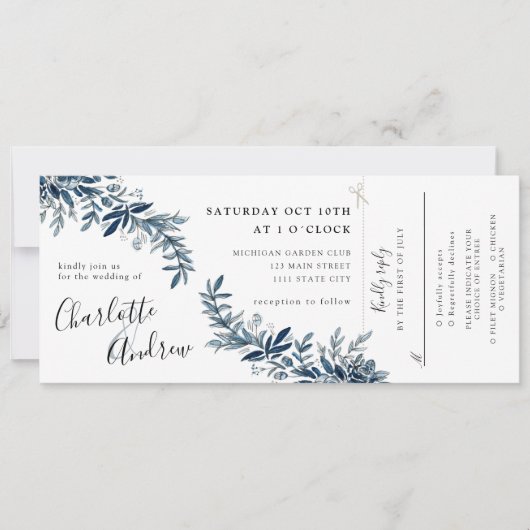 indigoフローラ結婚式招待状w rsvp添付 招待状 (正面)