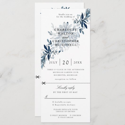 indigoフローラ結婚式招待状w rsvp添付 招待状 (正面/裏面)