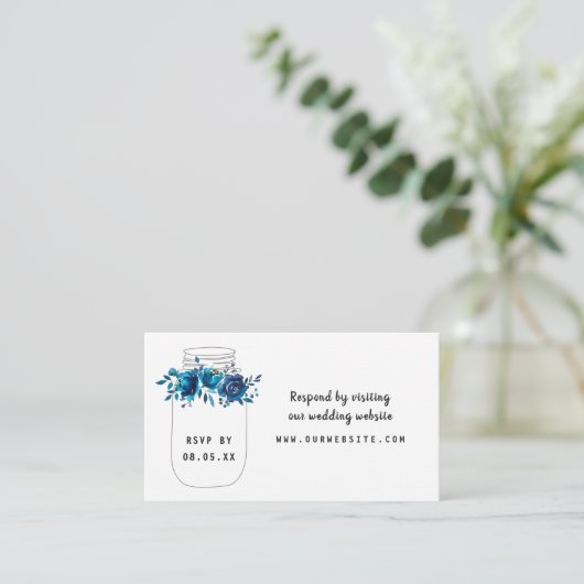 IndigoフローラMason Jar rsvp Webサイトカード エンクロージャーカード (スタンド正面)