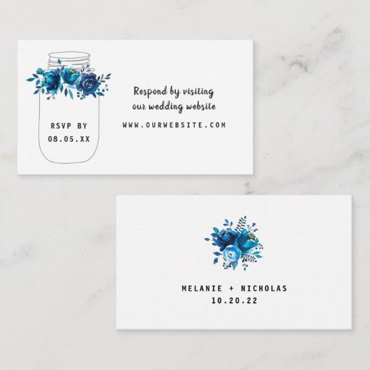 IndigoフローラMason Jar rsvp Webサイトカード エンクロージャーカード (正面/裏面)