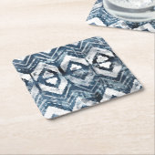 Indigo抽出 – 幾何学模様 スクエアペーパーコースター (アングル)