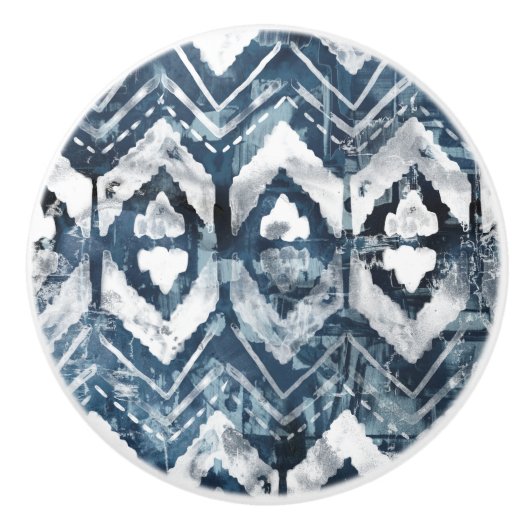 Indigo抽出 – 幾何学模様 セラミックノブ (正面)