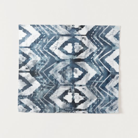 Indigo抽出 – 幾何学模様 タペストリー (正面(横))