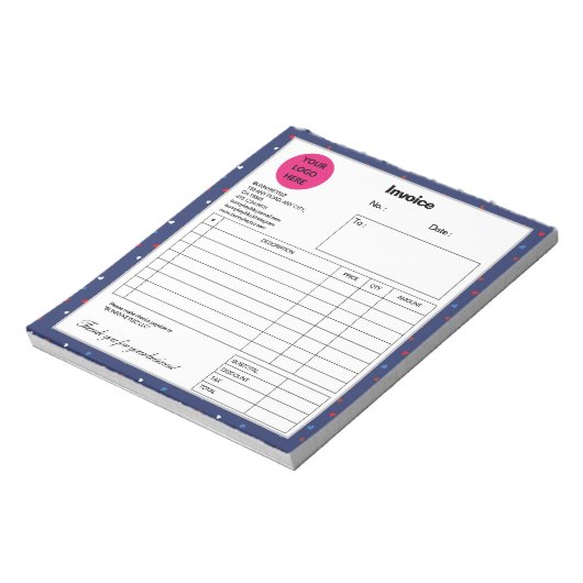 Indigo赤いハート会社ビジネスショップインボイス ノートパッド (回転)