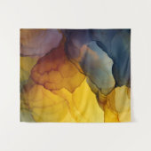 Indigo Amber Alcohol Ink Flow Abstract タペストリー (正面(横))