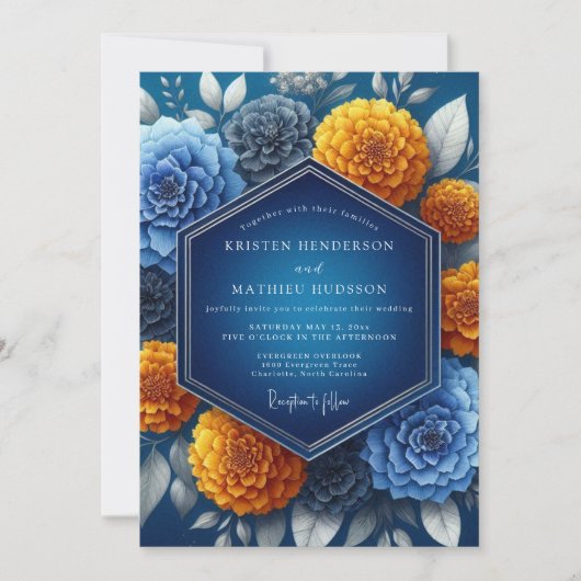 Indigo Amber Vibrant Wedding 招待状 (正面)