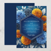 Indigo Amber Vibrant Wedding 招待状 (正面/裏面)