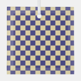 Indigo and butter checkerboard pattern ガラスオーナメント