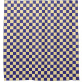 Indigo and butter checkerboard pattern シャワーカーテン (正面)