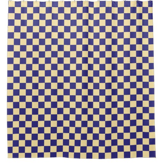 Indigo and butter checkerboard pattern シャワーカーテン (正面)
