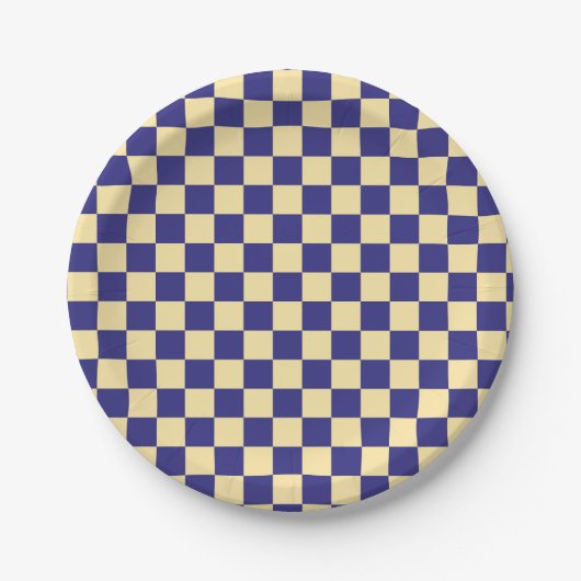 Indigo and butter checkerboard pattern ペーパープレート (正面)