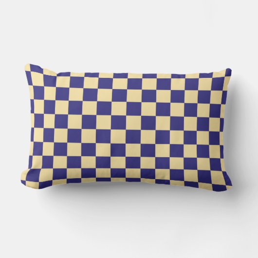 Indigo and butter checkerboard pattern ランバークッション (正面)
