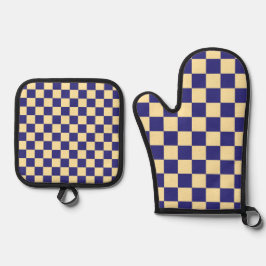 Indigo and butter checkerboard pattern 鍋つかみ&鍋敷きセット