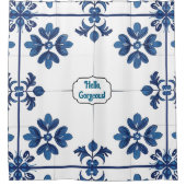 Indigo Azulejo Blue Portuguese Lisbon シャワーカーテン (正面)