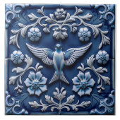 Indigo Azulejo Blue Portuguese Lisbon bird タイル (正面)