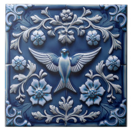 Indigo Azulejo Blue Portuguese Lisbon bird タイル