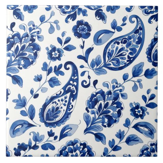 Indigo Azulejo Blue Portuguese Lisbon Botanical タイル (正面)
