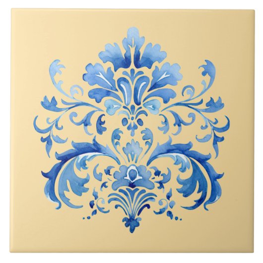 Indigo Azulejo Blue Portuguese Lisbon Botanical タイル (正面)