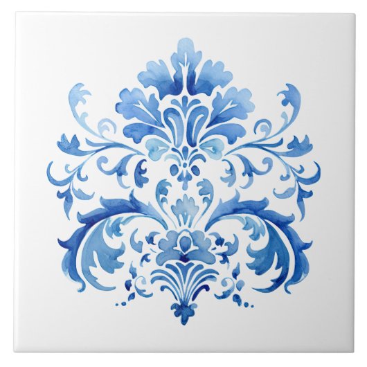 Indigo Azulejo Blue Portuguese Lisbon Botanical タイル (正面)