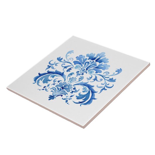 Indigo Azulejo Blue Portuguese Lisbon Botanical タイル (側面)