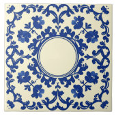 Indigo Azulejo Blue Portuguese Lisbon Botanical タイル (正面)